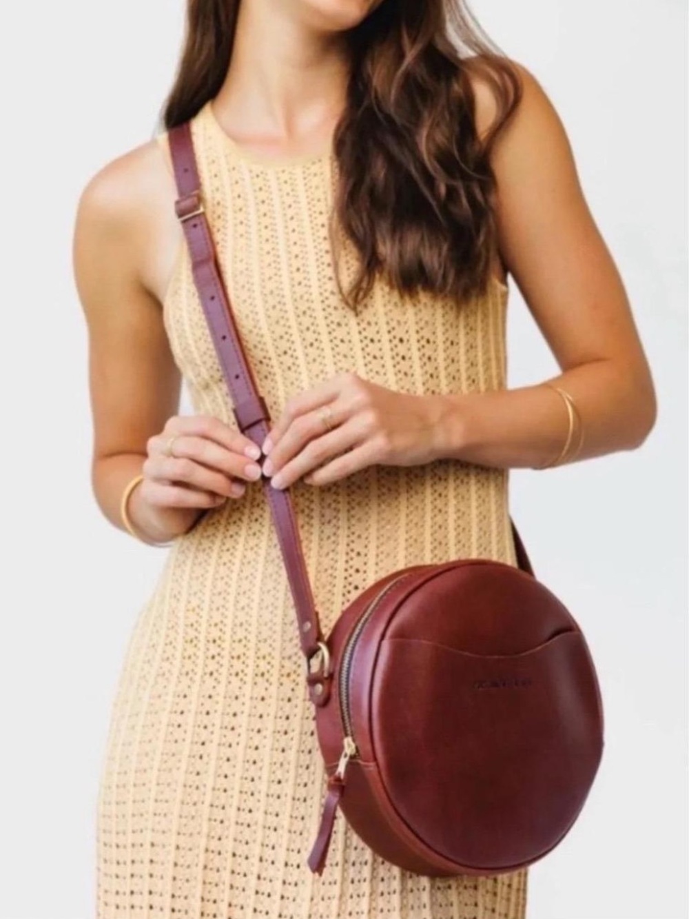 Portland Leather ‘Almost Perfect’ Brown Leather Circle Crossbody Bag